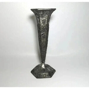 Antique Fine Dutch Silver Finish Vase JSW Repousse Windmills Sailboats Tapered
